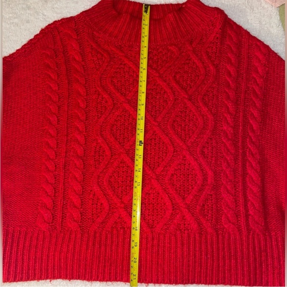 Kaari Blue Red Cable-Knit Cropped Cowlneck Sweater - Picture 7 of 8